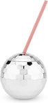 Blush Silver Disco Ball Cup with Straws for Parties - 16 Ounce Cute Sparkly Glitter Cocktail Disco Ball Drink Tumbler, Party Supplies...