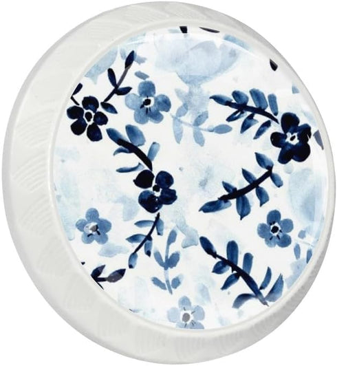 4 Pack 1.37" Floral Decorative Cabinet Knobs, Elegant ABS Glass Round Handles for Home Kitchen and Bedroom - Stylish Furniture Drawer Pulls (Blue ...