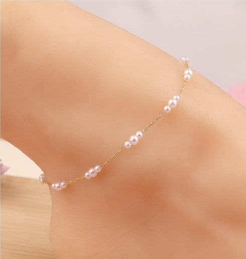Pearl Beaded Anklets for Women Dainty Simple Gold Chian Boho Ankle Bracelet Beach Summer Foot Jewelry for Womens...