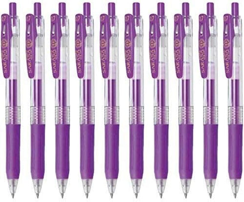 Zebra Sarasa Clip 0.7 Retractable Gel Ink Pen, Rubber Grip, 0.7mm, Purple Ink, Value Set of 10...
