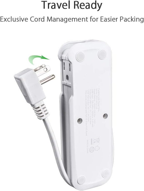 Travel Power Strip with USB - NTONPOWER 2 Outlets 3 USB Portable Desktop Charging Station, 15 inches Wrapped Short Extension Cord for Hotels, Crui...
