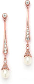 Mariell Rose Gold Freshwater Pearl Cubic Zirconia Dangle Earring for Brides, Wedding, Birthday Gift...