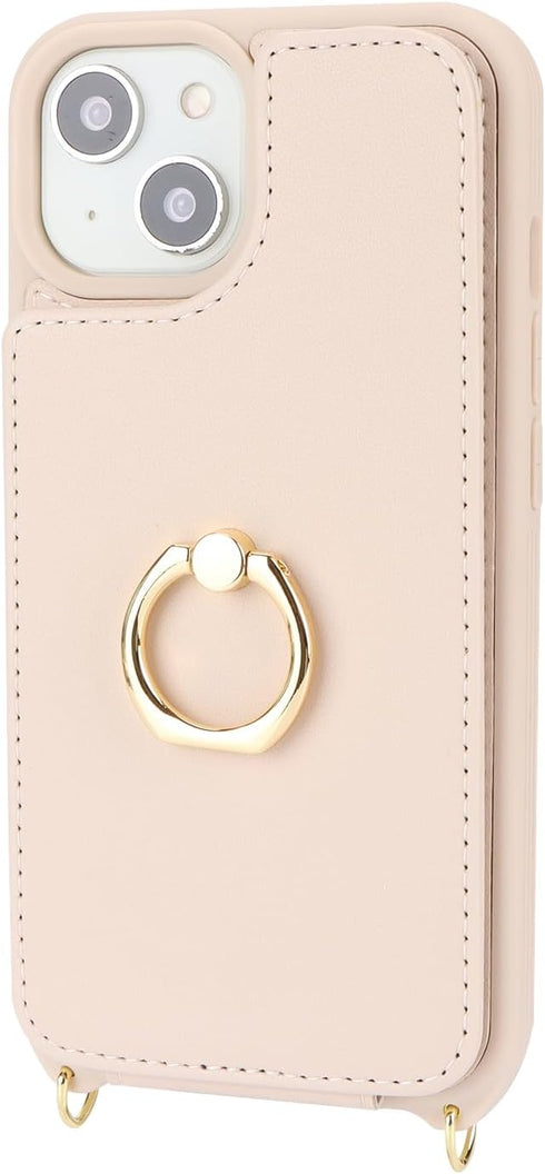 for iPhone 14 Case with Card Holder for Women,iPhone 14 Phone Case with Strap,Crossbody Lanyard,Ring Stand,Snap Clasp,Cute Wallet Cases 6.1 inch (...