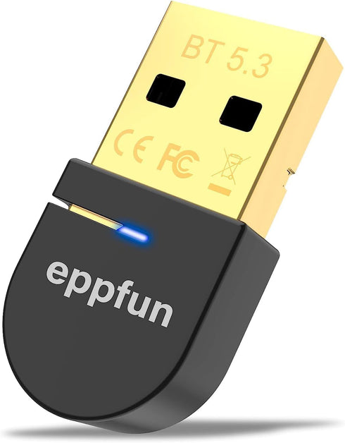 eppfun USB Bluetooth Adapter for PC Laptop Desktop, Bluetooth 5.3 Dongle Receiver, Wireless Audio Adapter, Support Windows 11/10/8.1, Compatible w...