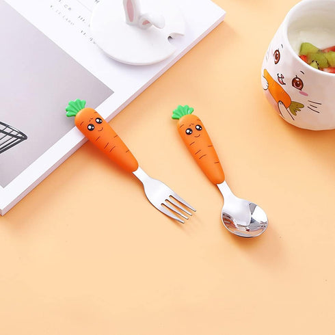 Travel Cutlery Set Baby, 2 PCS Toddler Utensils, Kids Spoon And Fork Self-Feeding, Carrot Child Flatware Sets, Stainless Steel Fun Baby Silverware...
