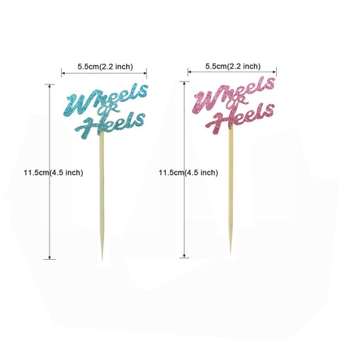 Morndew 24 PCS Wheels or Heels Cupcake Toppers for Gender Reveal Baby Shower Birthday Party Wedding Party Decorations - Boy or Girl - He or she...
