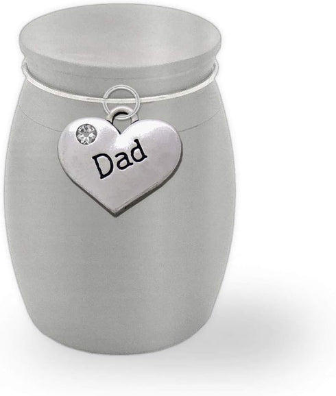 Small Miniature Size Dad Father Memorial Cremains Holder Container Jar Vial Brushed Stainless Steel Cremation Funeral Urn 1 1/2" Tall...
