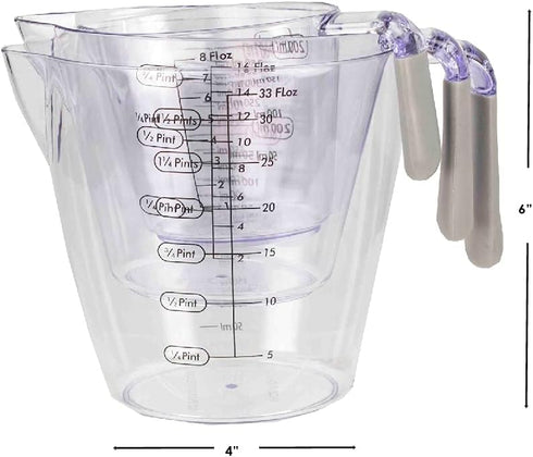 Home Basics 3 Piece Plastic Measuring Cup Set with Rubber Grip Handles, Clear...