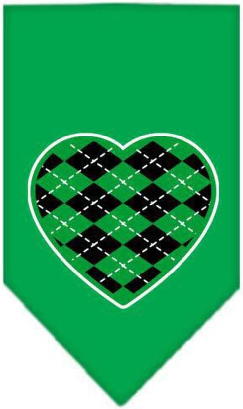 Pet and Dog Bandana Screen Printed, Green Argyle Heart Gray Small...