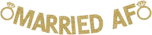 Married AF Banner, Fun Wedding Party Gold Gliter Paper Sign Backdrops...