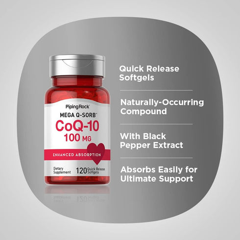 Piping Rock CoQ10 100mg Softgels | 120 Count | with Black Pepper Extract | Enhanced Absorption | Non-GMO, Gluten Free Supplement...