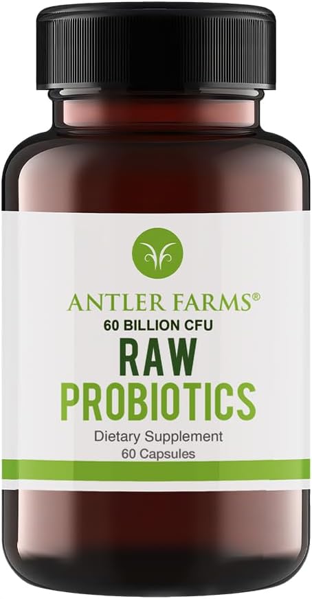 Antler Farms - Raw Probiotics 60 Billion CFU, 60 Capsules, Prebiotics & Probiotics Enzymes, Shelf Stable, Digestive & Immune Health, Vegan, Non-GM...
