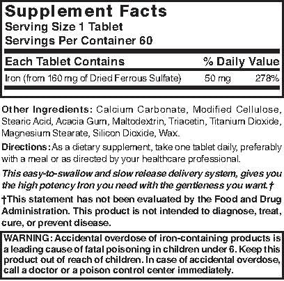 Nature's Blend Slow Iron 50 mg (160 mg) Compare to Slow Fe® 60 Tablets...