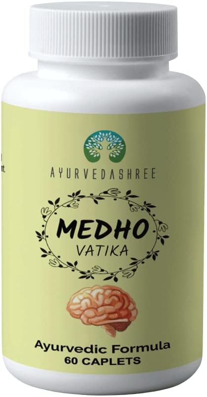 AYUREVDASHREE Medho Vatika 60 Caplets | Each 1000 MG Caplet Contains Extract of 8 Natural Herbs Such as Gingko, Brahmi, Neera Brahmi, Ashwagandha,...