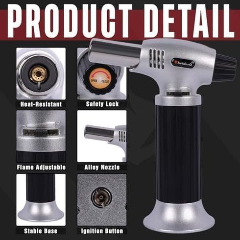 Butane Torch 10g Refillable Cooking Kitchen Torch Lighter Fit Butane Tanks Blow Torch with Safety Lock & Adjustable Flame for DIY Creme Brulee,Des...