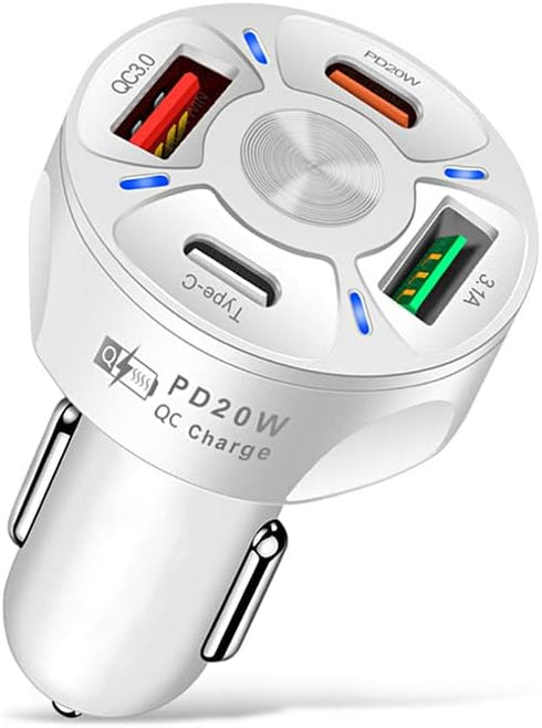 Car Charger Adapter,4 Ports USB Fast Car Charger QC3.0/PD20W/Type-c/2.1A, Smart Shunt Car Phone Charger Compatible iPhone 14 13 12 Pro Max/All Sma...