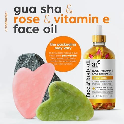 ArtNaturals Face & Body Vitamin E Bio Oil 4.0oz + Gua Sha Facial Tools Set - Organic Moisturizer Skincare for Scars, Stretch Mark, Cellulite & Nai...