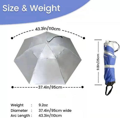 Fishing Umbrella Hats Gardening Folding Umbrella Hat HeadwearSun Rain Cap Adjustable Multifunction Outdoor Headwear, Silver-Blue with wind vent, 0...