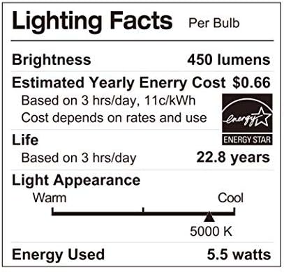 LUNO A19 Dimmable LED Bulb, 5.5W (40W Equivalent), 450 Lumens, 5000K (Daylight), Medium Base (E26), UL & ENERGY STAR (4-Pack)...