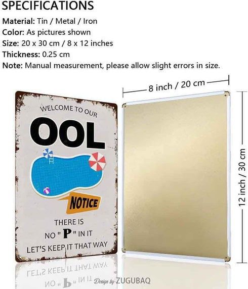 Welcome To Our Pool Sign, Outdoor Swimming Pool Decorations, Outside Pool Metal Sign Notice There Is No Pee In It Let'S Keep It That Way, 12X8 Inc...