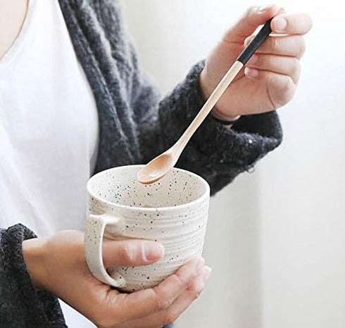 2PCS Brown Length 7.5inch Wood Coffee Tea Spoon Scoops Mixing Stirrers with Long Handle and Black Cable Tie Soup Spoons Natural Wood Rice Serving ...