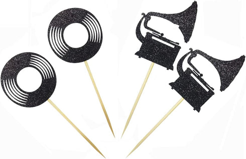 Morndew 24 PCS Vinyl Record Phonograph Cupcake Toppers for Nostalgic Dancing Ball Music Theme Party Birthday Party Wedding Party Decorations...