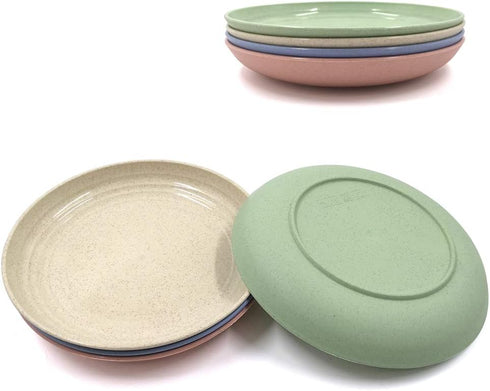 4 Pcs 7 Inch Lightweight Wheat Straw Plates, Unbreakable Dinner Plate, Toddler, Anti-fallen, Dishwasher Microwave Safe Plates (4 colors)...
