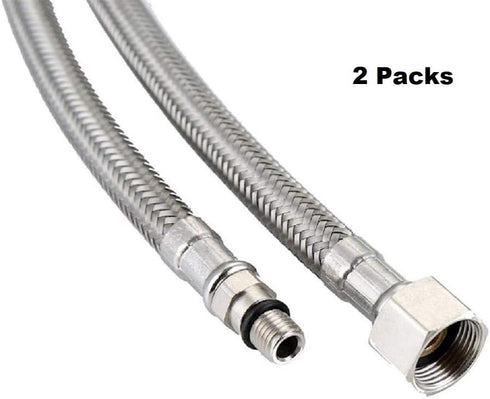 (2Pcs) EZ-Fluid 20-Inch Long Faucet Connector Braided Stainless Steel Supply Hose 3/8-Inch Female Compression Thread x M10 Male Connector...