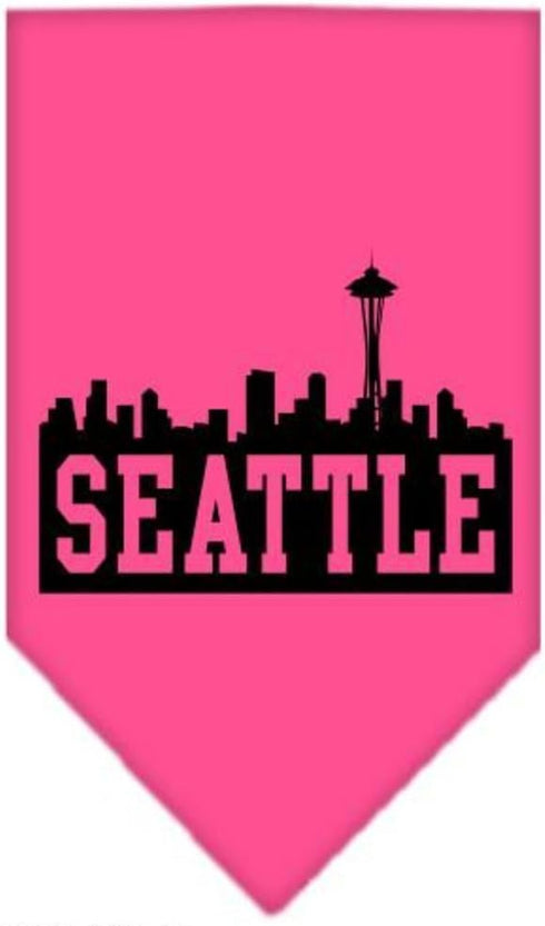 Pet and Dog Bandana Screen Printed, Seattle Skyline Bright Pink Large...
