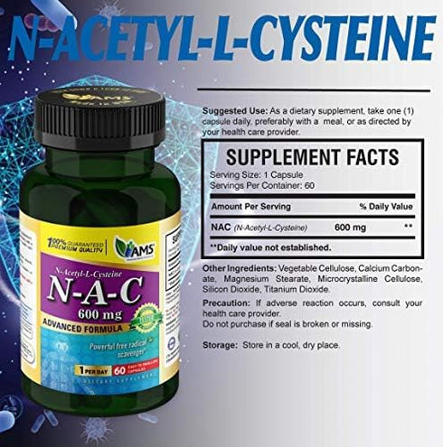 America Medic & Science NAC 600mg – NAC Supplement for Lung Health & Immune Support, Liver Support & Antioxidants – N-Acetyl-Cysteine – 60 Capsule...