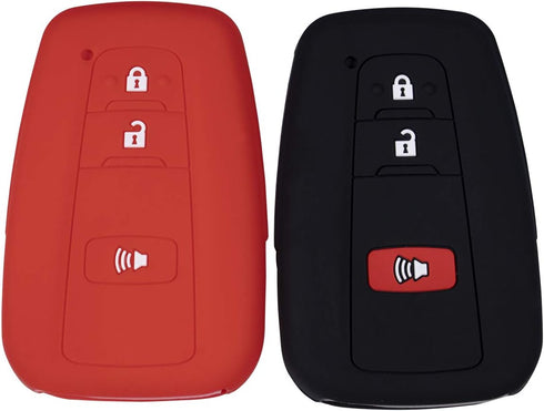 Lcyam Key Fob Cover Case for 2019-2022 Toyota Corolla Hatchback RAV4 XLE Prius 3 Button Smart Key , Black Red...
