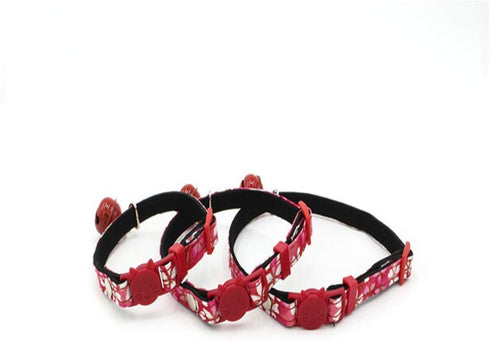 Dogs Kingdom Dog Cat Collar with Bell and Cat Buckle,Japanese Flower Breakaway Pet collar for Cats Kittens Puppy Red S:6.6-10.6" Neck...
