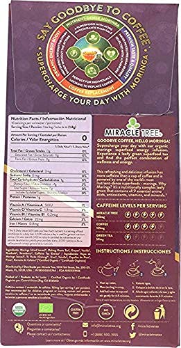 Miracle Tree's Moringa Energy Tea - Vanilla Oolong Grape | Super Caffeinated Blend | Healthy Coffee Alternative, Perfect for Focus | Organic Certi...