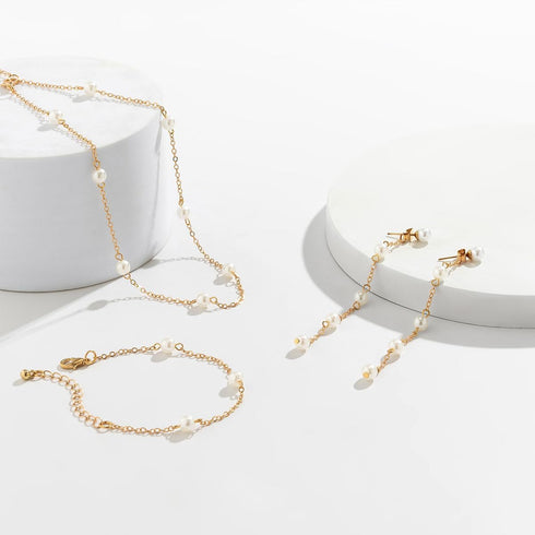 Pearl Wedding Bridal Set Bridal Pearl Choker Necklace Earring Bracelet Set Long Pearl Earrings Faux Pearl Jewelry Set for Women and Bridal...