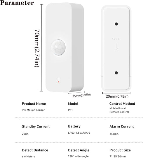 Smart PIR Motion Sensor: WiFi Motion Detector with App Notification Alerts, Wireless Contact Sensor for Home Security and Smart Home Automation, N...
