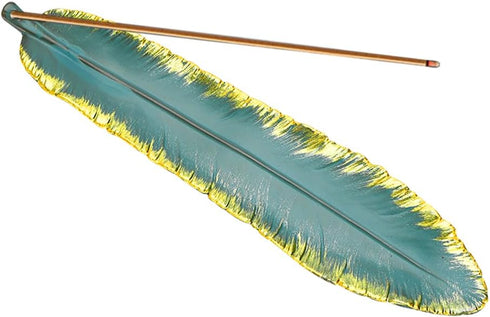 Incense Stick Holder Burner Ceramic Green Feather, Incense Burner Ash Catcher 9 Inch Handmade Incense Tray Meditation, Yoga, Home/Office Decor, Sp...
