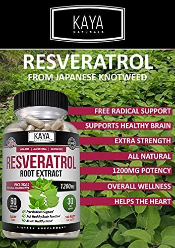 Kaya Naturals - Resveratrol Capsules - Anti Aging Supplement - Antioxidants with Brain Support - Maximum Benefits - 60 Veggies Capsules...