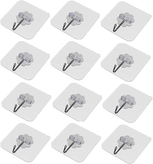 Adhesive Hooks for Hanging Heavy Duty Wall Hooks, Self Adhesive, Towel Coat Hooks, Waterproof Transparent Hooks for Bathroom Shower, Kitchen, Keys...