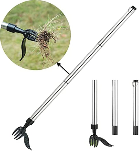Weed Picker with Handle Stand Up Weed Puller Tool for Garden Adjustable Weeder Weed Removal with Non-Slip Metal Front Claws, Easy to Carry, No Squ...
