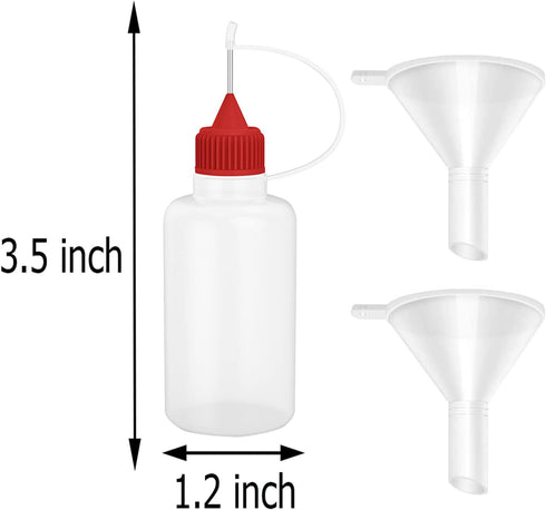 12 Pcs 1 Ounce Needle Tip Glue Bottle 30 mL Plastic Dropper Bottles with 2 Pcs Mini Funnel for Small Gluing Projects, Paper Quilling DIY Craft, Ac...