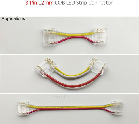 3-Pin 12mm COB LED Strip Connector Kit for Solderless Strip-to-Wire and Strip-to-Strip Joints on 5V 12V 24V DC COB LED Light Strips (Pack of 25)...