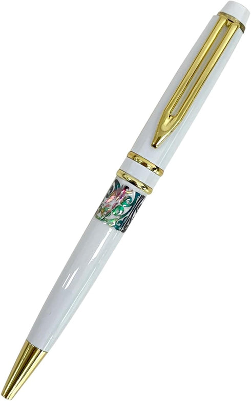 Inlay Mother of Pearl Design Handmade Ballpoint Pen Retractable Executive Gift Deluxe Rollerball Point Black Ink (White)...