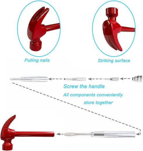 Hammer Brass Hammer with Screwdriver, 6 in 1 Small Hammer, Multitool Camping Hammer Set with Slotted/Flat Head Phillips Screwdriver Hammers Hand T...