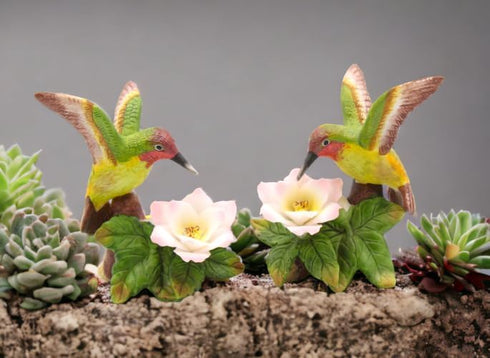 Fine Porcelain Hummingbird with Apple Cherry Blossom Flowers Taper Candle Holder Pair Figurine, 3-5/8" H...