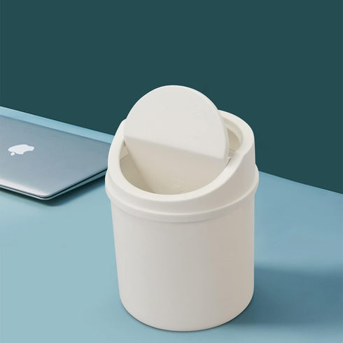 0.5 Gallon Plastic Tiny Trash Can with Swing Lid, Mini Desktop Waste Can, White...