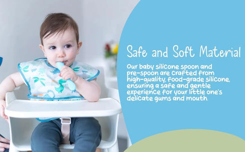 Silicone Baby Spoon & Pre-Spoon Self Feeding - First Stage Infant Feeding Spoons - Bendable Baby Utensils for Parent & Self-Feeding, Teething Frie...