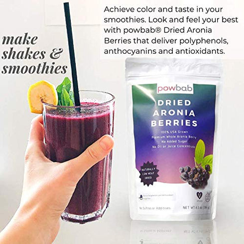 powbab Dried Aronia Berries from 100% USA Grown Organic Aronia Chokeberry. No Added Sugar. Not Freeze Dried, Not Frozen. Made in USA Whole Black C...