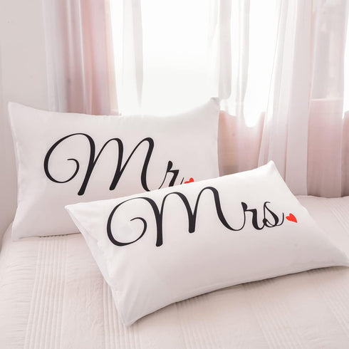 NTBED Couples Pillowcases Mr and Mrs Pillow Covers Heart Printed Bed Pillowcase,Valentine's Day,Anniversary Wedding Gifts Home Decoration (19''x29...