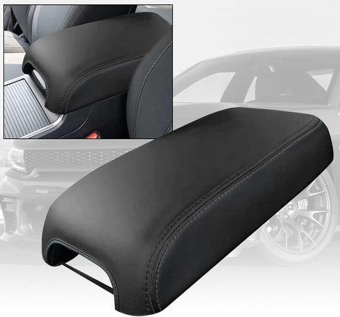 sportuli Center Console Cover Anti-Scratch Leather Armrest Cover Replace for 2011-2023 2024 Dodge Charger Chrysler 300 300C (Black Stitches)...