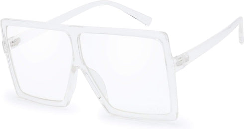 The Fresh Large Oversized Fashion Square Flat Top Sunglasses with Gift Box (4-Shiny Crystal, Clear/AR Coating)...
